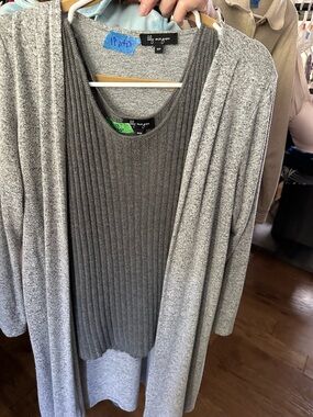 Lily Morgan 2pc Set | Heather Grey Cardigan (S) & Ribbed Tank (M)
